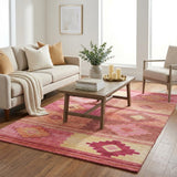 5' X 8' Pink And Yellow Geometric Shag Washable Area Rug With UV Protection