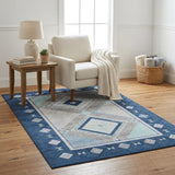 5' X 8' Blue And Denim Blue Geometric Shag Washable Area Rug With UV Protection