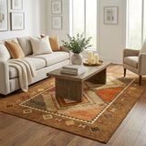 5' X 8' Brown And Chocolate Geometric Shag Washable Area Rug With UV Protection
