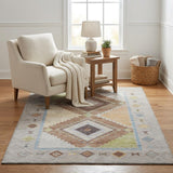 5' X 8' Taupe And Brown Geometric Shag Washable Area Rug With UV Protection