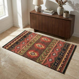 3' X 5' Brown And Red Geometric Shag Washable Area Rug With UV Protection