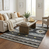 5' X 8' Midnight And Charcoal Geometric Shag Washable Area Rug With UV Protection