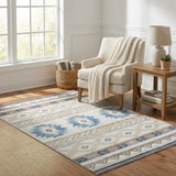5' X 8' Taupe And Ivory Geometric Shag Washable Area Rug With UV Protection