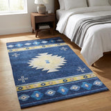 3' X 5' Blue And Cobalt Geometric Shag Washable Area Rug With UV Protection