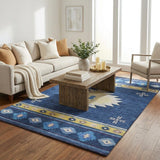 5' X 8' Blue And Cobalt Geometric Shag Washable Area Rug With UV Protection