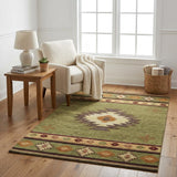 5' X 8' Green And Burgundy Geometric Shag Washable Area Rug With UV Protection
