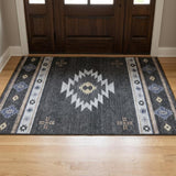 3' X 5' Midnight And Charcoal Geometric Shag Washable Area Rug With UV Protection