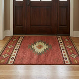 3' X 5' Red And Chocolate Geometric Shag Washable Area Rug With UV Protection