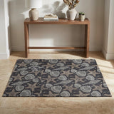 3' X 5' Midnight And Taupe Animal Print Shag Washable Area Rug With UV Protection