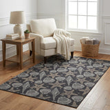 5' X 8' Midnight And Taupe Animal Print Shag Washable Area Rug With UV Protection