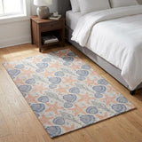 3' X 5' Peach And Navy Blue Animal Print Shag Washable Area Rug With UV Protection