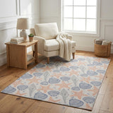 5' X 8' Peach And Navy Blue Animal Print Shag Washable Area Rug With UV Protection
