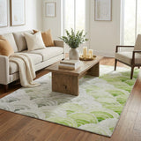 5' X 8' Green And Lime Green Geometric Shag Washable Area Rug With UV Protection