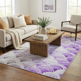 5' X 8' Purple And Violet Geometric Shag Washable Area Rug With UV Protection