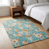 3' X 5' Aqua And Chocolate Animal Print Shag Washable Area Rug With UV Protection