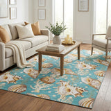 5' X 8' Aqua And Chocolate Animal Print Shag Washable Area Rug With UV Protection