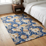 3' X 5' Blue And Chocolate Animal Print Shag Washable Area Rug With UV Protection