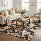 5' X 8' Midnight And Chocolate Animal Print Shag Washable Area Rug With UV Protection