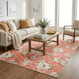 5' X 8' Peach And Chocolate Animal Print Shag Washable Area Rug With UV Protection