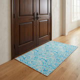 3' X 5' Aqua And Cobalt Geometric Shag Washable Area Rug With UV Protection