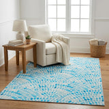 5' X 8' Aqua And Cobalt Geometric Shag Washable Area Rug With UV Protection