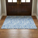 3' X 5' Blue And Denim Blue Geometric Shag Washable Area Rug With UV Protection