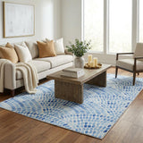 5' X 8' Blue And Denim Blue Geometric Shag Washable Area Rug With UV Protection