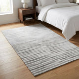 3' X 5' Gray And Ivory Striped Shag Washable Area Rug With UV Protection