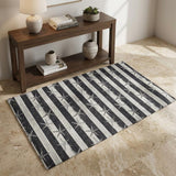3' X 5' Midnight And Ivory Animal Print Shag Washable Area Rug With UV Protection