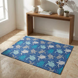 3' X 5' Blue And Teal Animal Print Shag Washable Area Rug With UV Protection