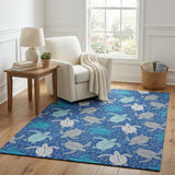 5' X 8' Blue And Teal Animal Print Shag Washable Area Rug With UV Protection