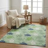 5' X 8' Green And Blue Animal Print Shag Washable Area Rug With UV Protection
