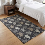 3' X 5' Midnight And Taupe Animal Print Shag Washable Area Rug With UV Protection