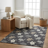 5' X 8' Midnight And Taupe Animal Print Shag Washable Area Rug With UV Protection