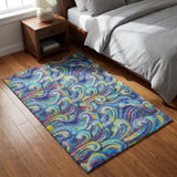3' X 5' Blue And Red Abstract Shag Washable Area Rug With UV Protection