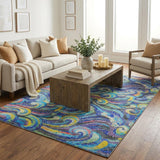 5' X 8' Blue And Red Abstract Shag Washable Area Rug With UV Protection