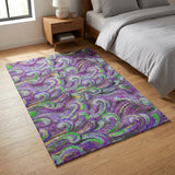3' X 5' Purple And Violet Abstract Shag Washable Area Rug With UV Protection