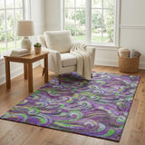 5' X 8' Purple And Violet Abstract Shag Washable Area Rug With UV Protection