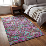 3' X 5' Raspberry And Red Abstract Shag Washable Area Rug With UV Protection