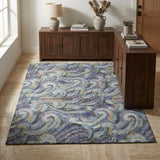3' X 5' Navy Blue And Denim Blue Abstract Shag Washable Area Rug With UV Protection