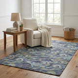 5' X 8' Navy Blue And Denim Blue Abstract Shag Washable Area Rug With UV Protection
