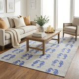 5' X 8' Blue And Ivory Animal Print Shag Washable Area Rug With UV Protection
