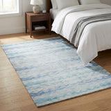 3' X 5' Blue And Denim Blue Striped Shag Washable Area Rug With UV Protection