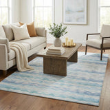 5' X 8' Blue And Denim Blue Striped Shag Washable Area Rug With UV Protection