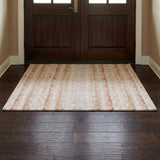 3' X 5' Peach And Ivory Striped Shag Washable Area Rug With UV Protection