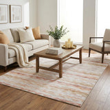 5' X 8' Peach And Ivory Striped Shag Washable Area Rug With UV Protection