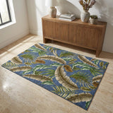 3' X 5' Blue And Chocolate Floral Shag Washable Area Rug With UV Protection