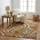 5' X 8' Red And Chocolate Floral Shag Washable Area Rug With UV Protection