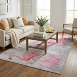 5' X 8' Pink And Charcoal Animal Print Shag Washable Area Rug With UV Protection