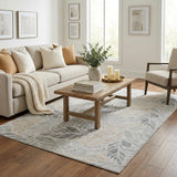 5' X 8' Gray And Charcoal Floral Shag Washable Area Rug With UV Protection